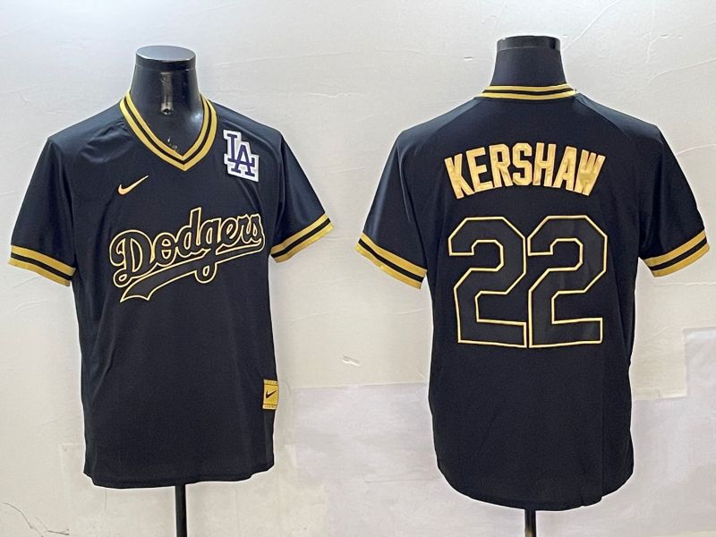 Men Los Angeles Dodgers 22 Kershaw Black Gold Game 2025 Nike MLB Jersey style 3256